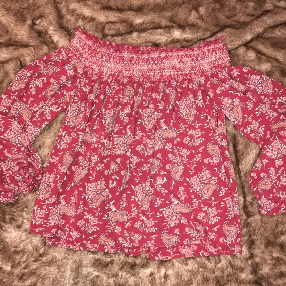 Abercrombie & Fitch Red Off-the-Shoulder Top